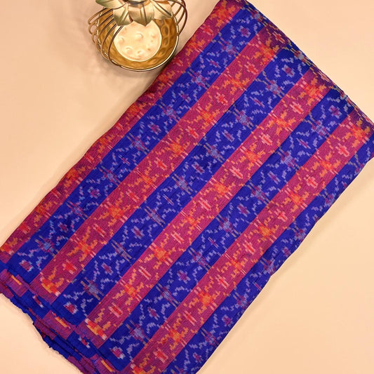 Blue & Purple Raw Silk Pochampally Ikat Fabric