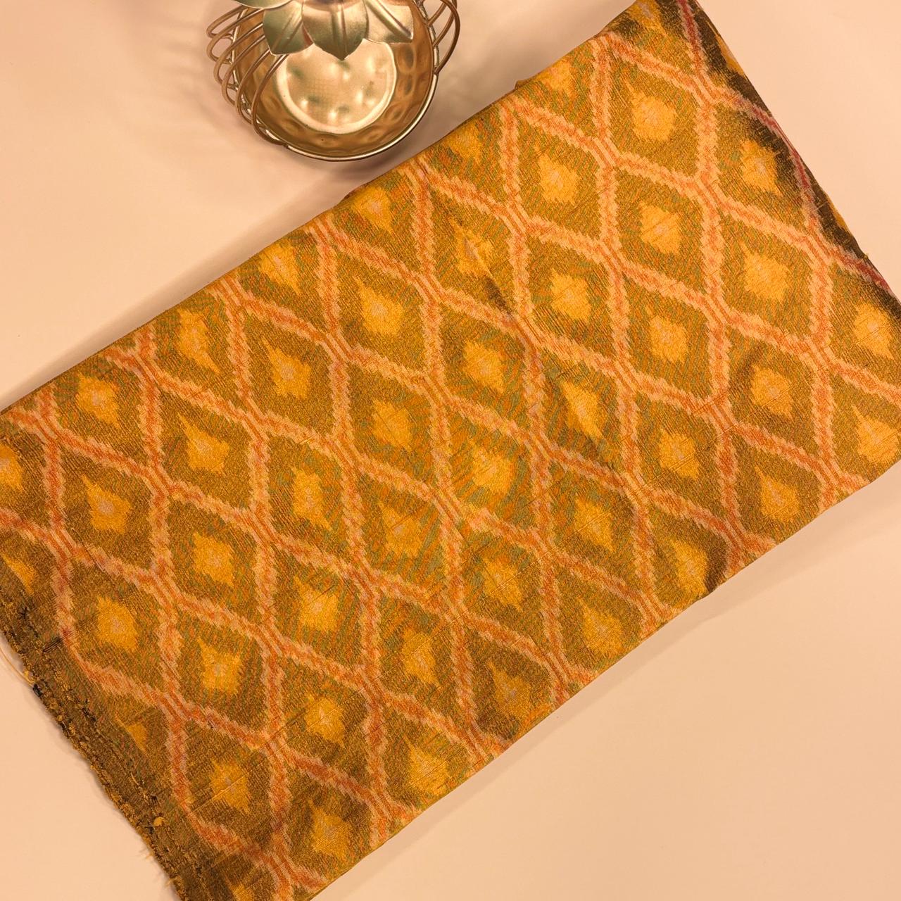 Golden Yellow Raw Silk Pochampally Ikat Fabric