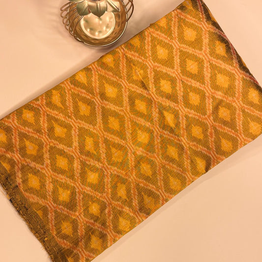Golden Yellow Raw Silk Pochampally Ikat Fabric