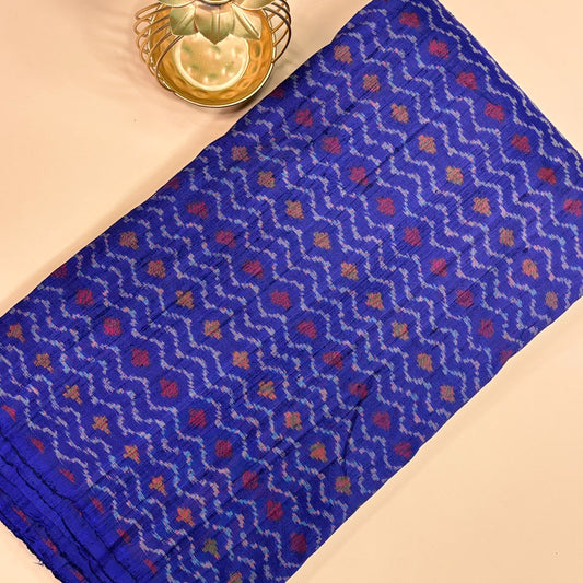 Blue Raw Silk Pochampally Ikat Fabric