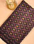 Black Raw Silk Pochampally Diamond Ikat Fabric