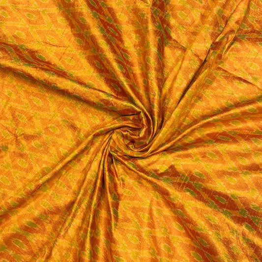 Ochre Yellow & Green Raw Silk Pochampally Ikat Fabric