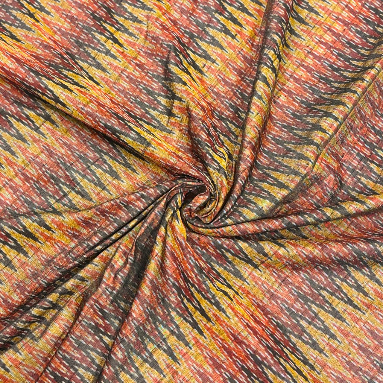 Black Zig-Zag Raw Silk Pochampally Ikat Fabric