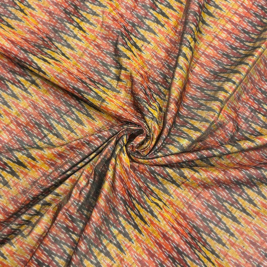 Black Zig-Zag Raw Silk Pochampally Ikat Fabric