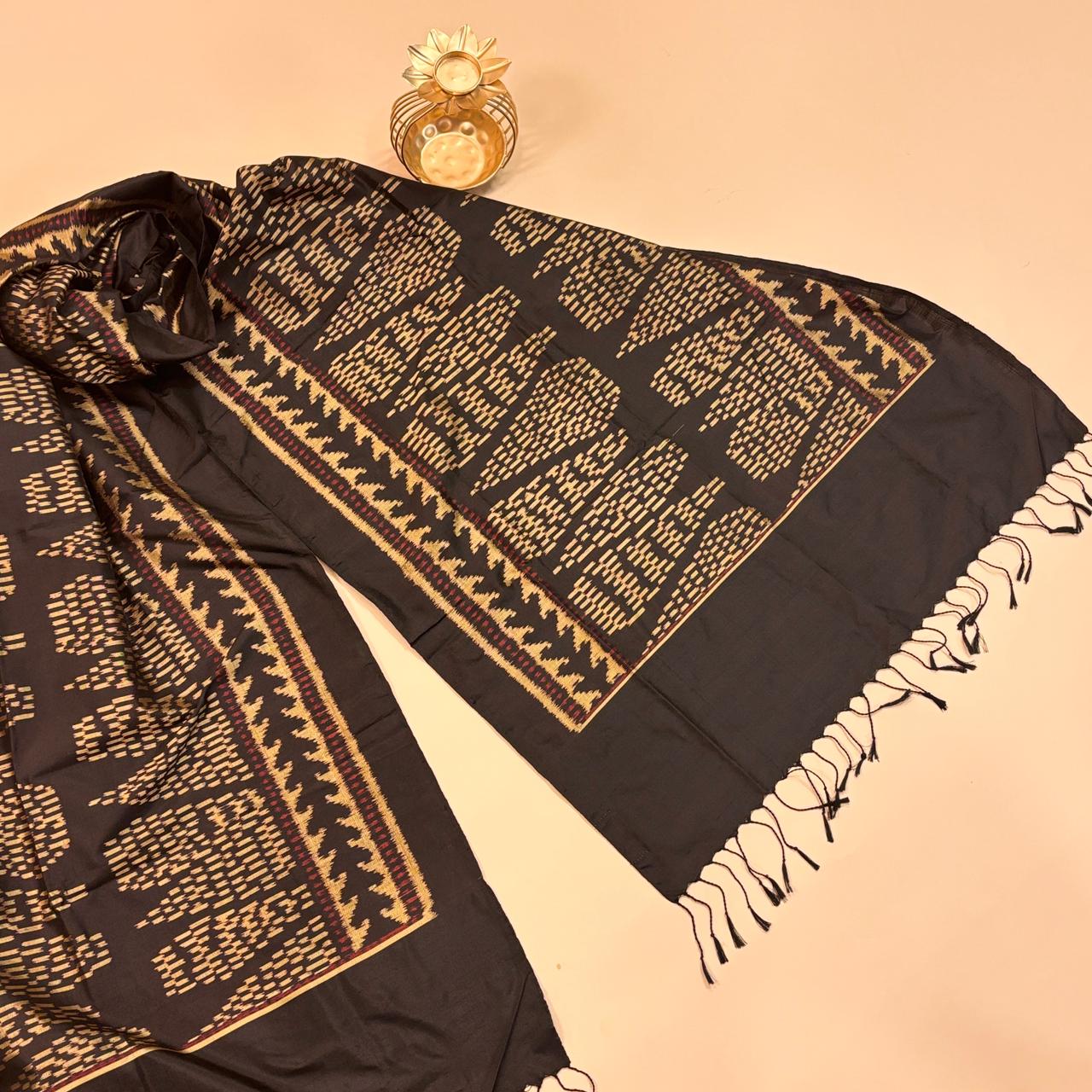 Poonam Bhagat Black & Maroon Mulberry Silk Gujarat Ikat Stole