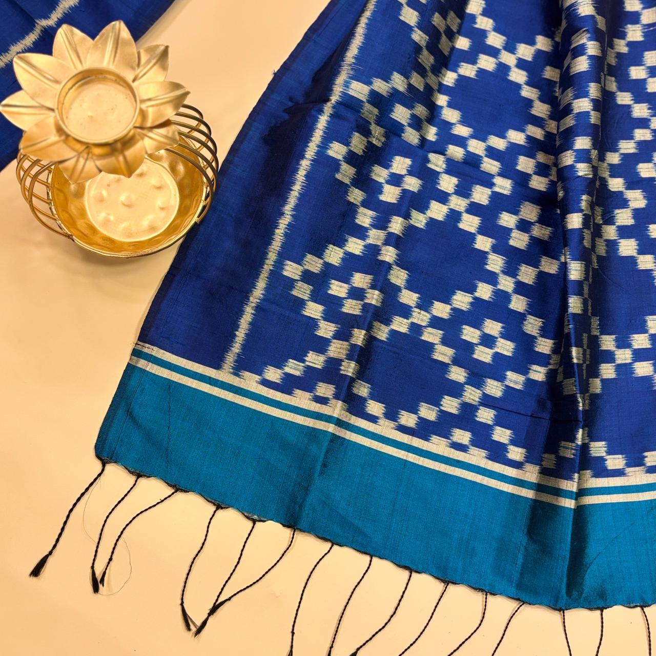 Cobalt Blue Mulberry Silk Odisha Ikat Stole