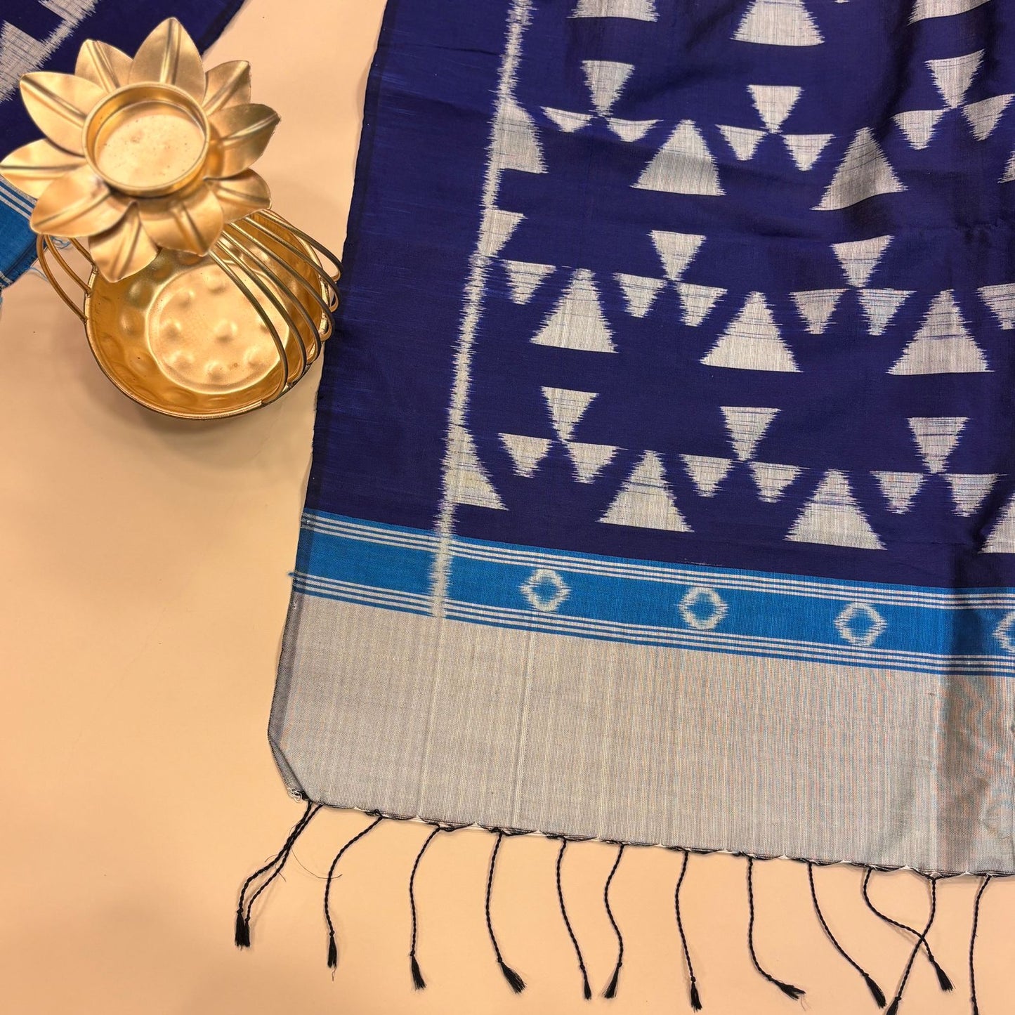 Navy Blue Mulberry Silk Odisha Ikat Stole