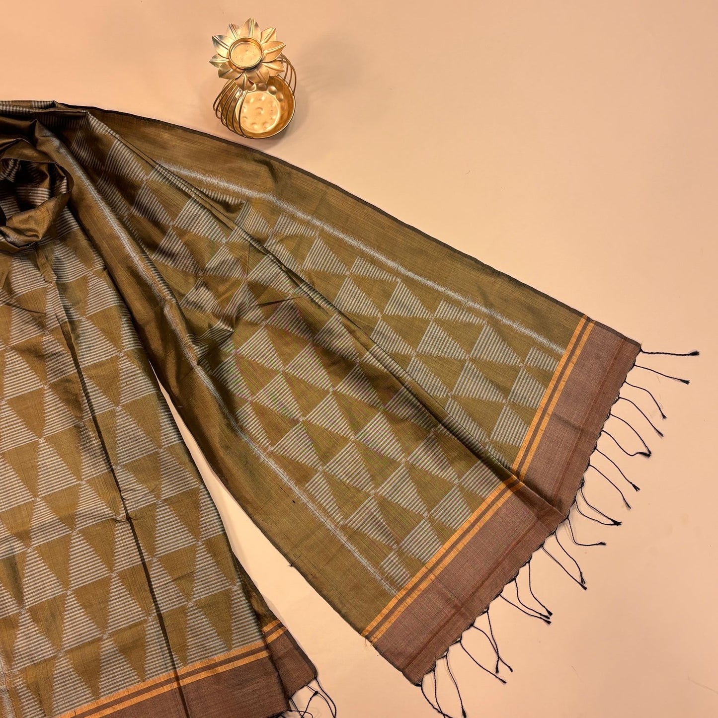 Olive Green Mulberry Silk Odisha Ikat Stole