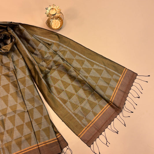 Olive Green Mulberry Silk Odisha Ikat Stole