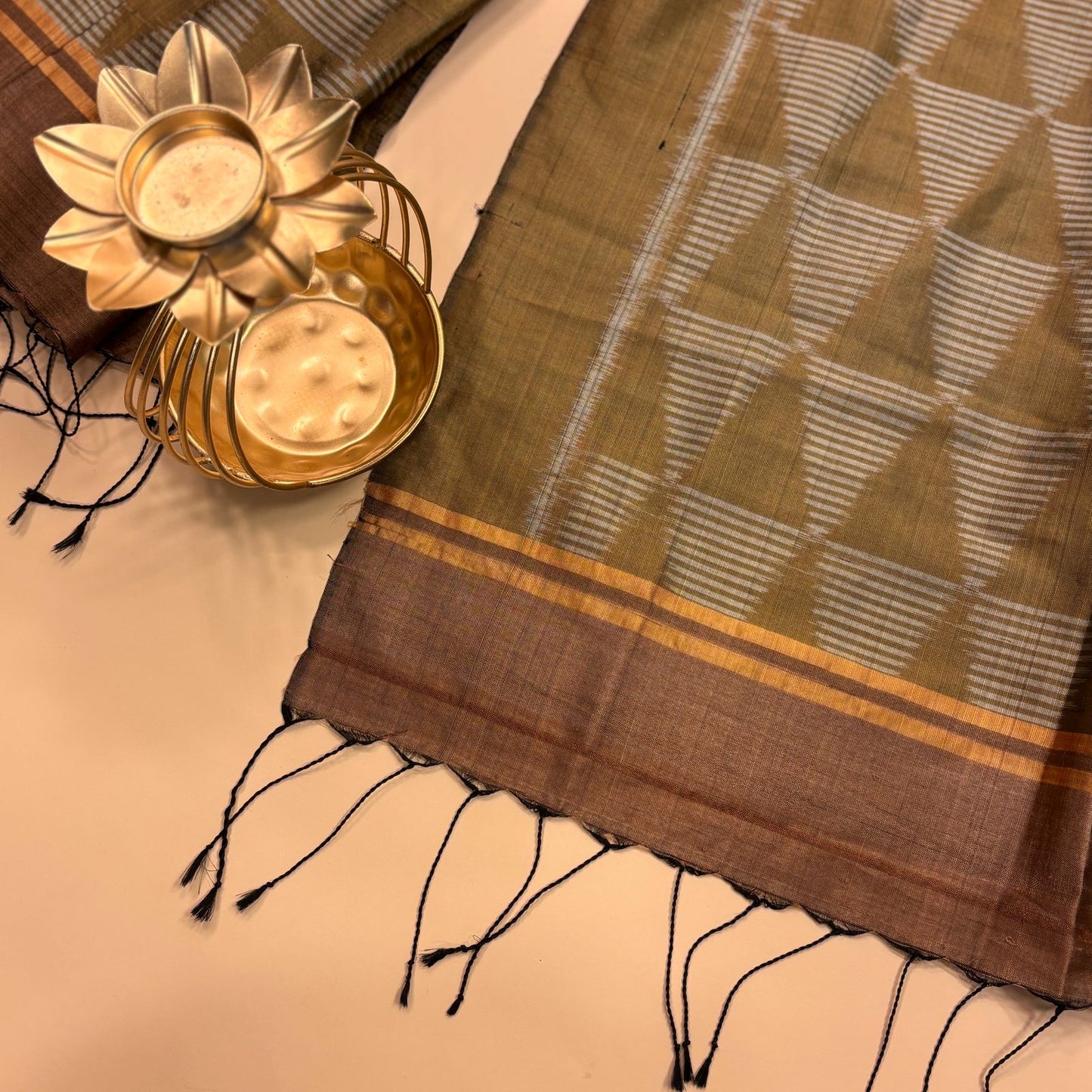 Olive Green Mulberry Silk Odisha Ikat Stole