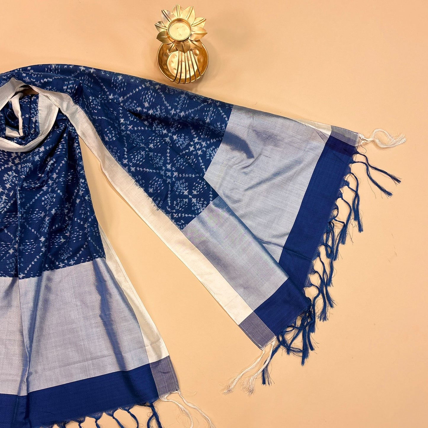Navy Blue and White Mulberry Silk Odisha Ikat Stole