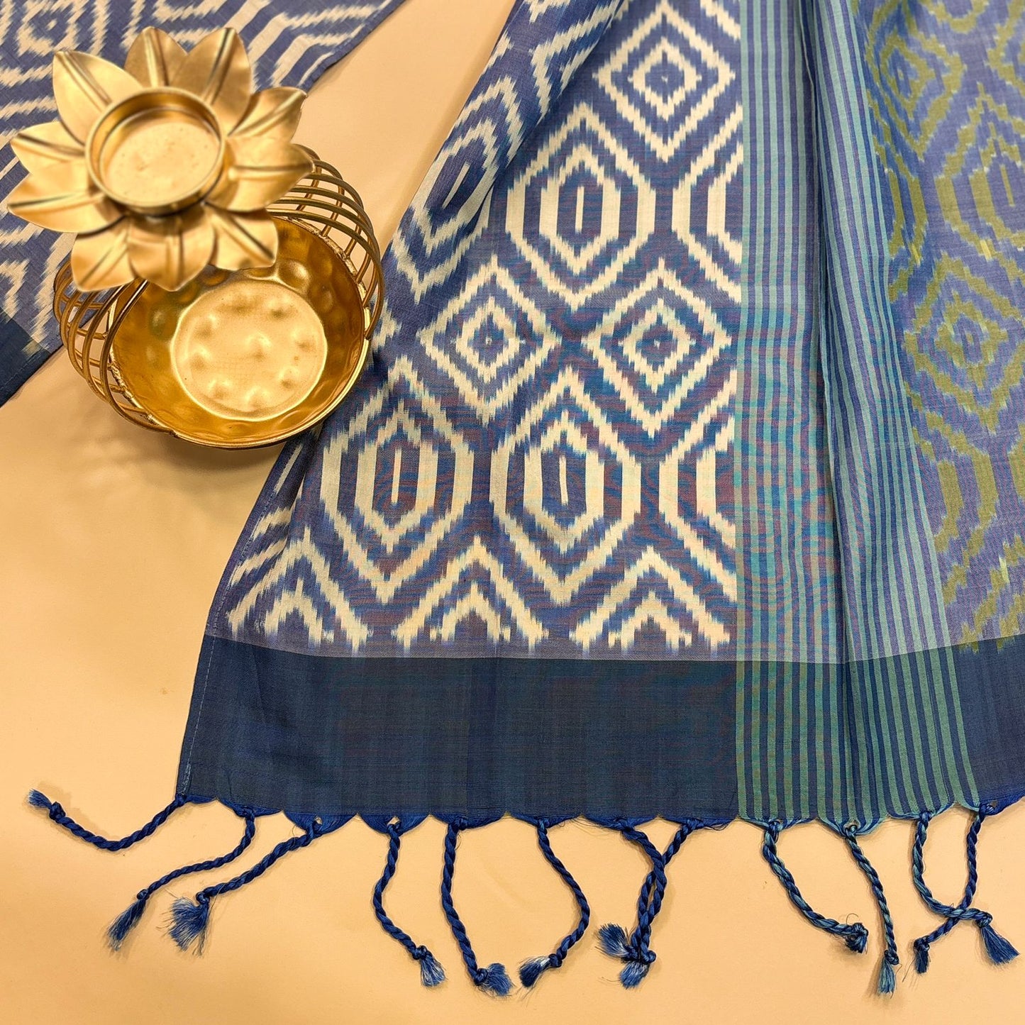 Blue and Green Mulberry Silk Odisha Ikat Stole