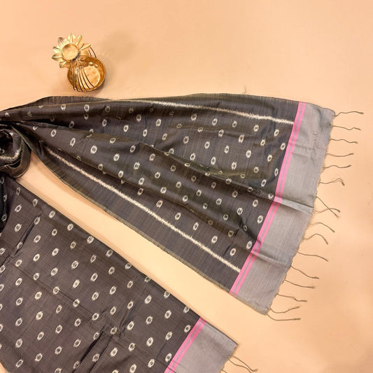 Grey and White Mulberry Silk Odisha Ikat Stole