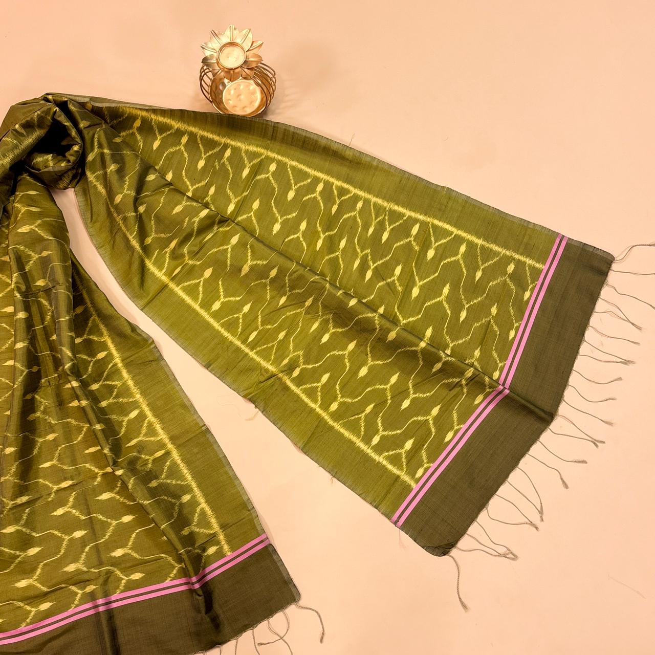 Green and Lime Mulberry Silk Odisha Ikat Stole