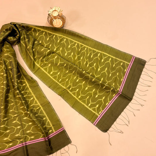 Green and Lime Mulberry Silk Odisha Ikat Stole