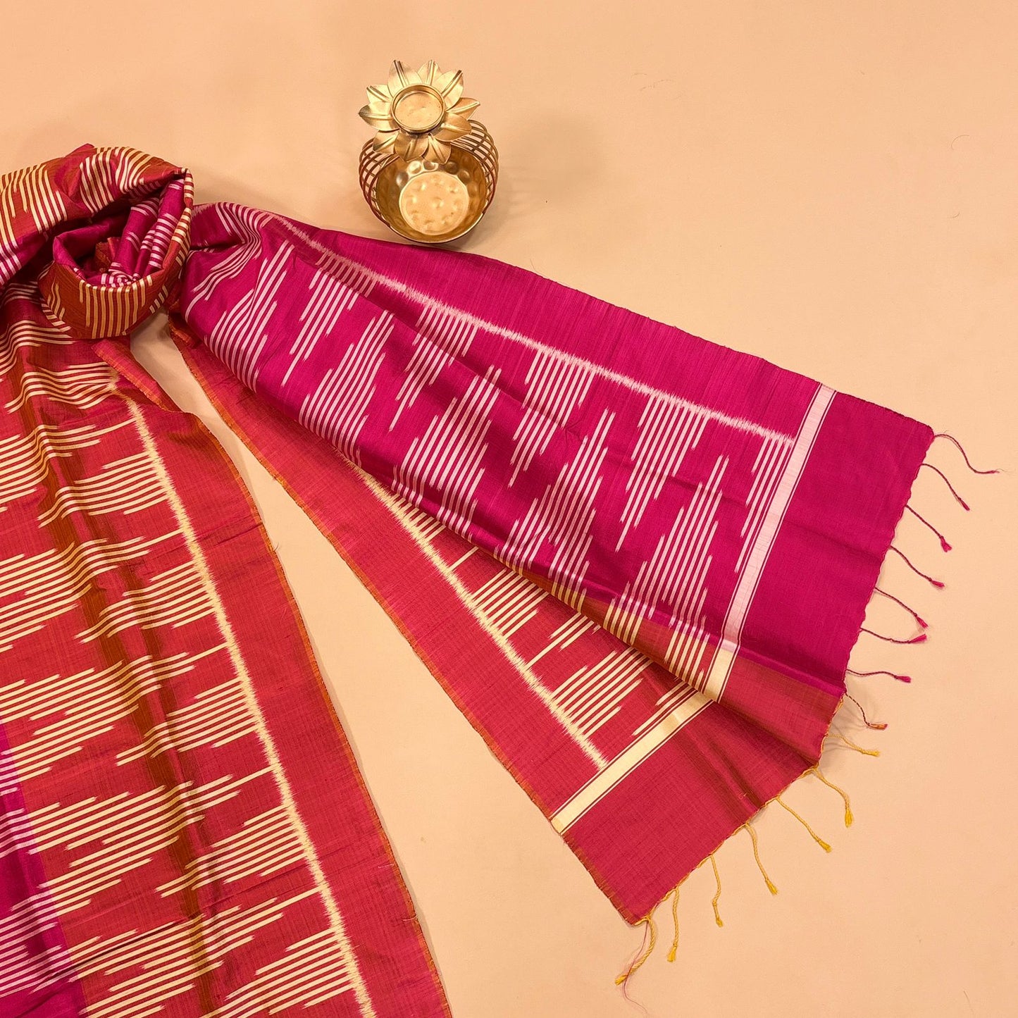 Pink and Peach Mulberry Silk Odisha Ikat Stole
