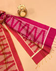 Pink and Peach Mulberry Silk Pochampally Ikat Stole