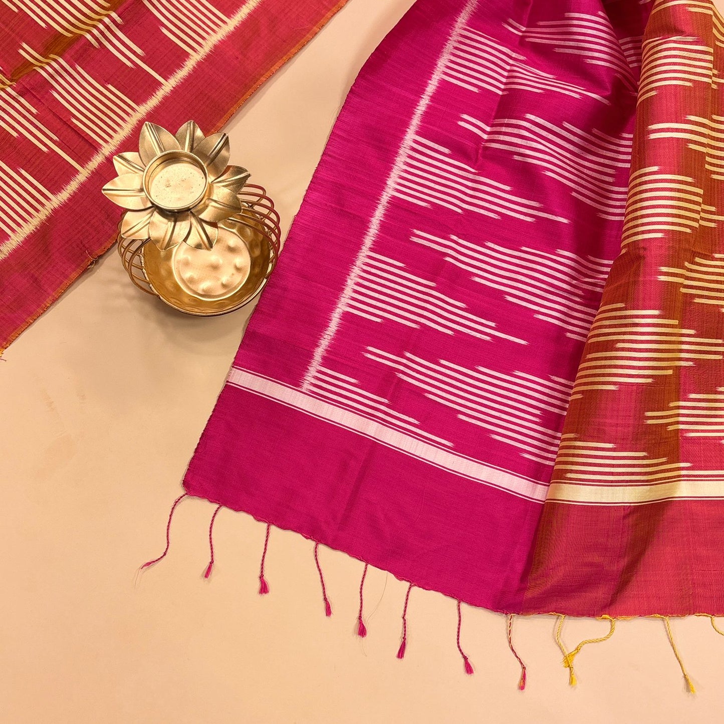 Pink and Peach Mulberry Silk Odisha Ikat Stole