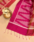 Pink and Peach Mulberry Silk Pochampally Ikat Stole