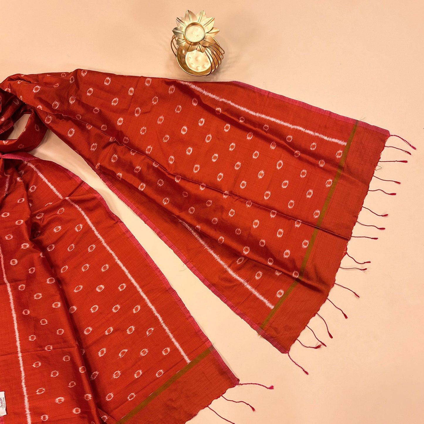 Rust Orange Mulberry Silk Odisha Ikat Stole