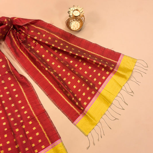 Brick Red & Yellow Mulberry Silk Odisha Ikat Stole