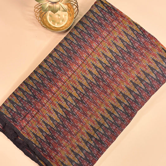 Black Zig-Zag Raw Silk Pochampally Ikat Fabric