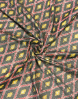 Black Raw Silk Pochampally Diamond Ikat Fabric