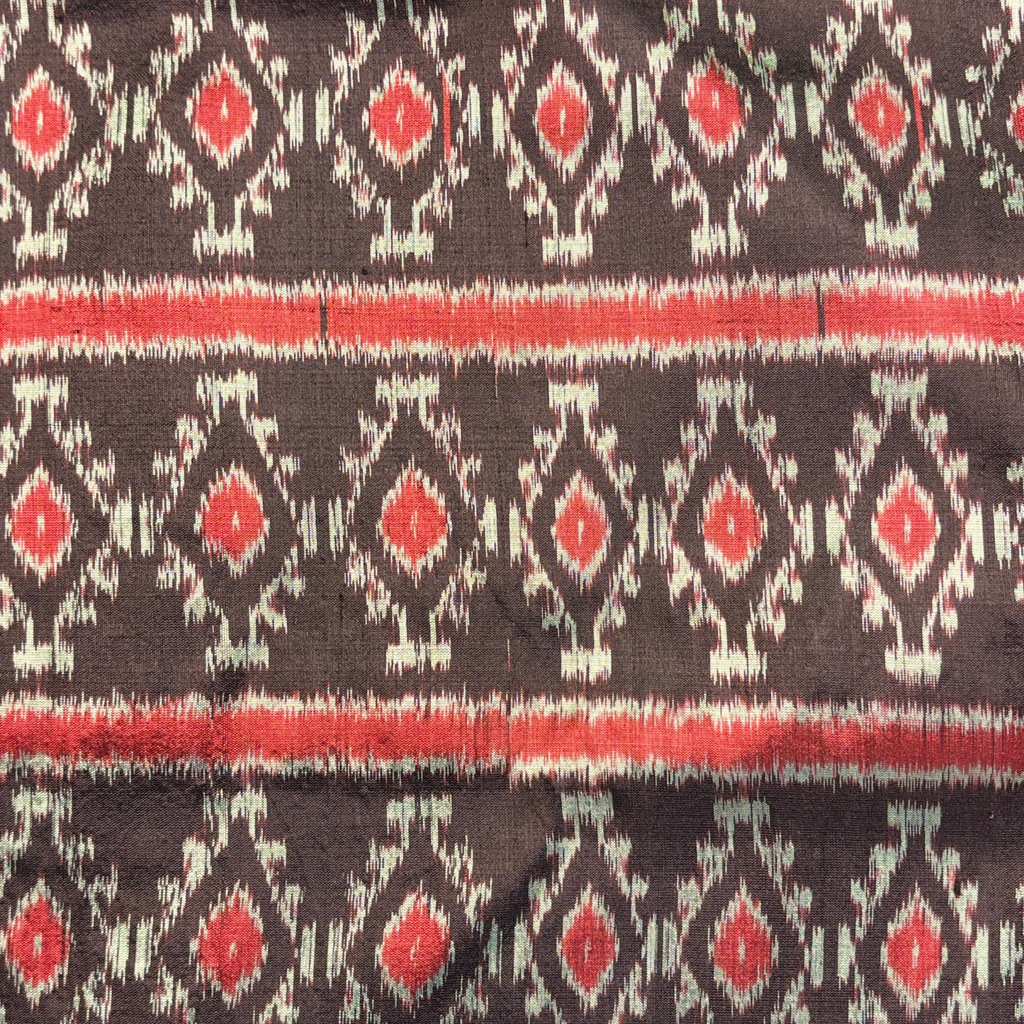 Black & Mint Mulberry Silk Odisha Ikat Fabric