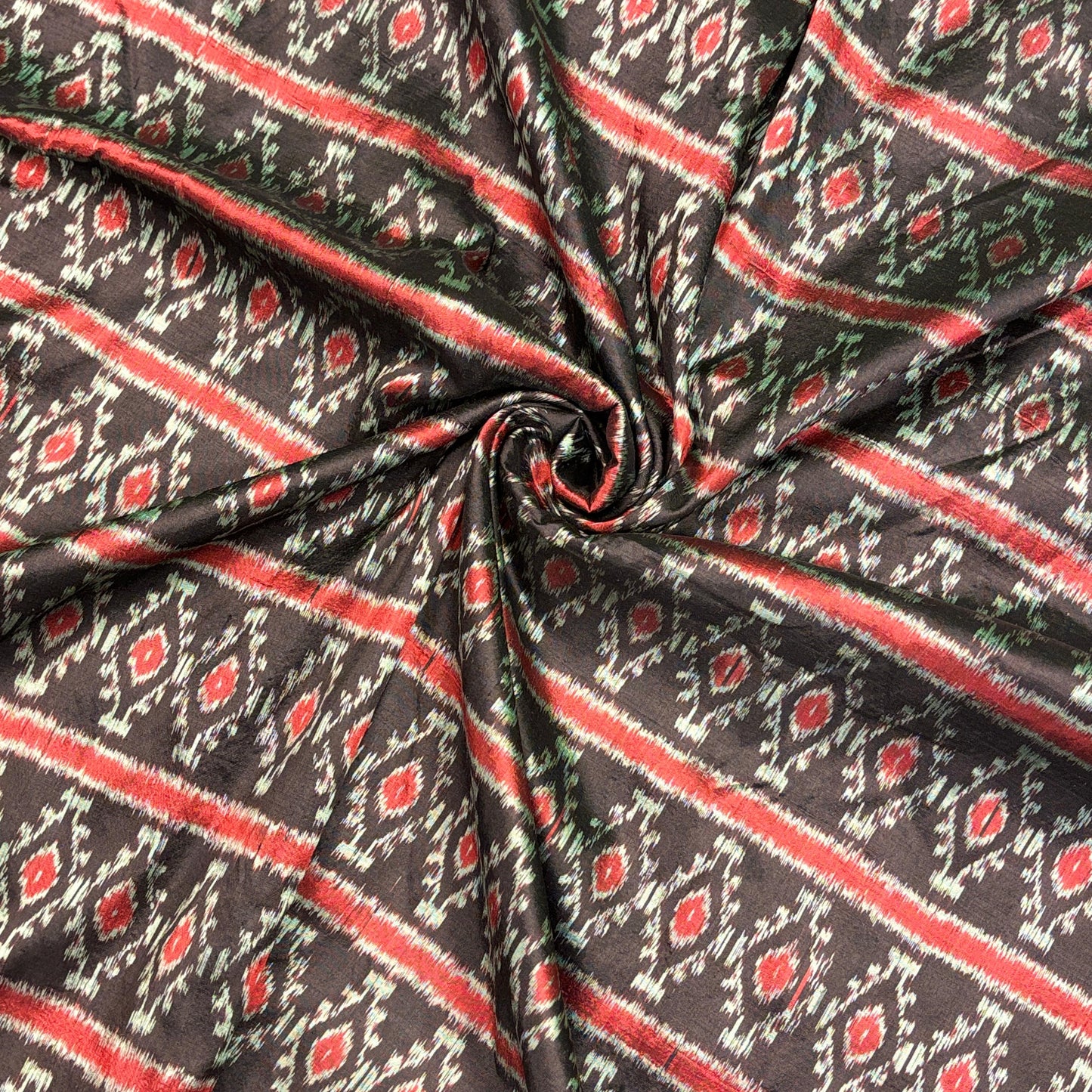 Black & Mint Mulberry Silk Odisha Ikat Fabric