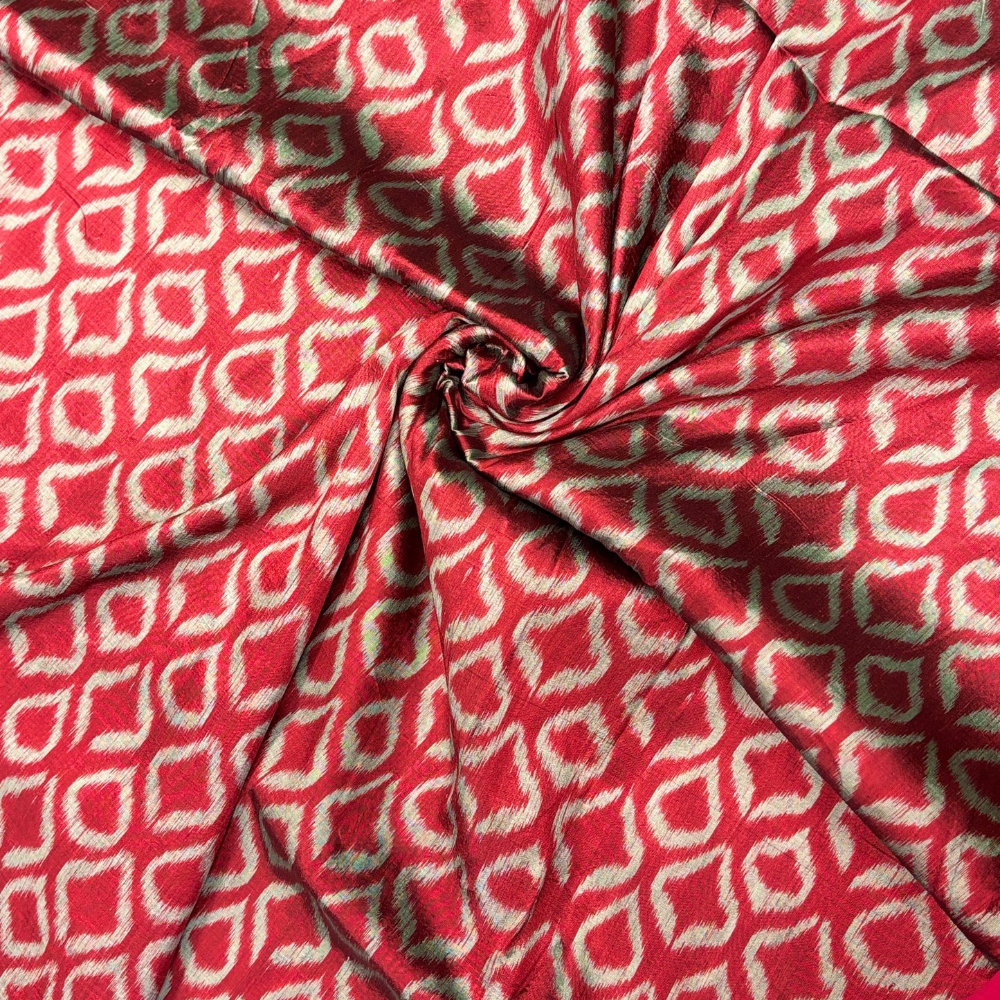 Maroon & Grey Mulberry Silk Odisha Ikat Fabric