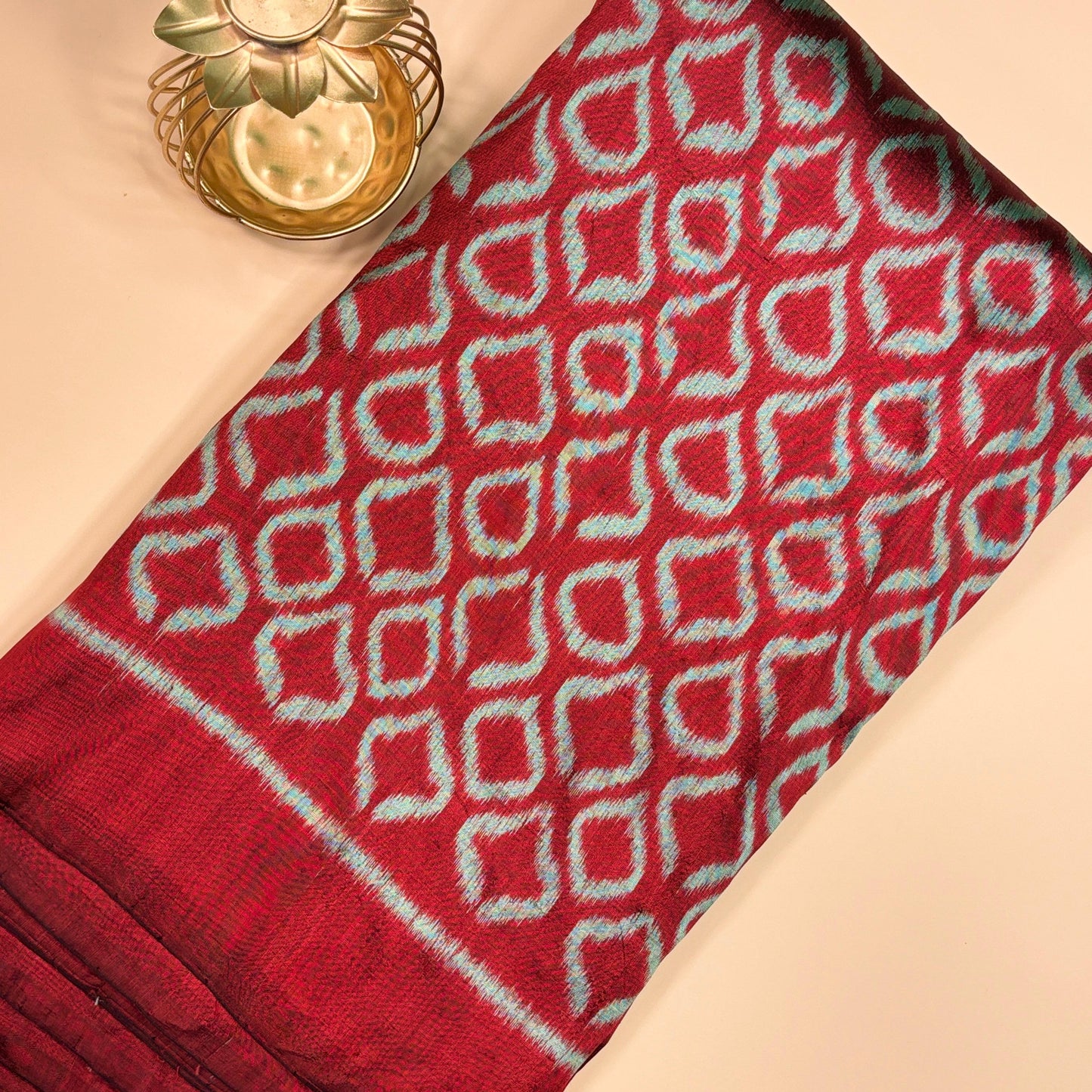 Maroon & Grey Mulberry Silk Odisha Ikat Fabric