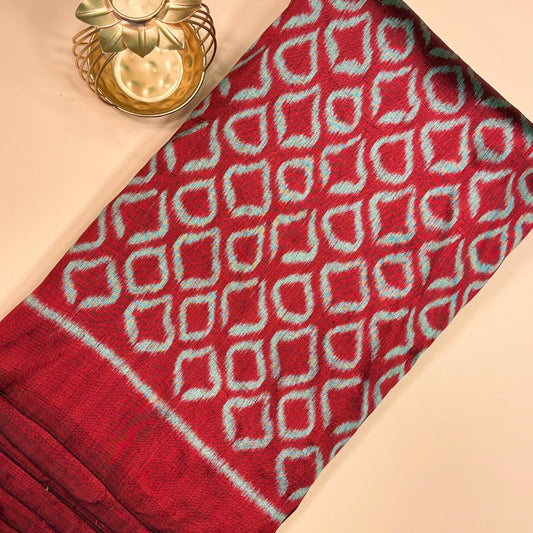 Maroon & Grey Mulberry Silk Odisha Ikat Fabric