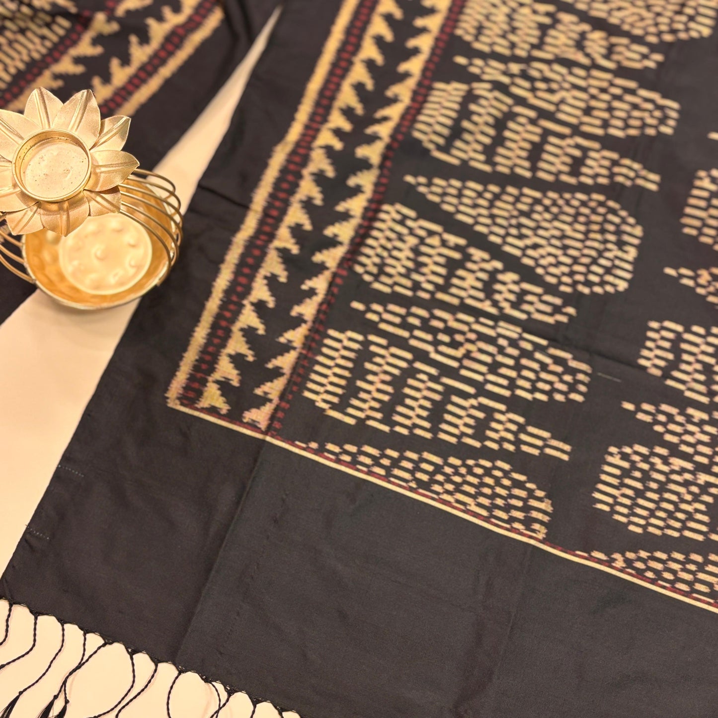 Poonam Bhagat Black & Maroon Mulberry Silk Gujarat Ikat Stole