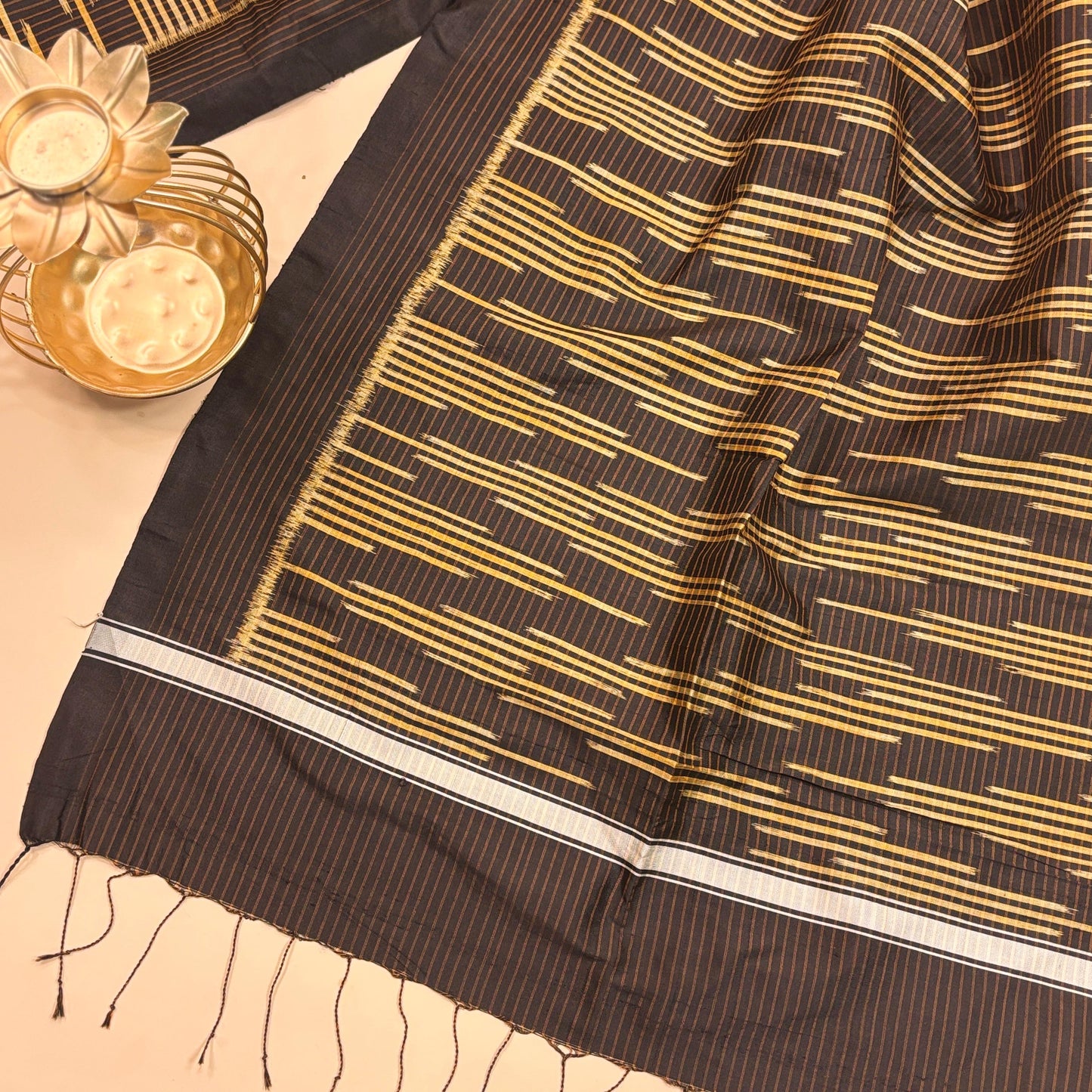 Coffee Brown Mulberry Silk Odisha Ikat Stole