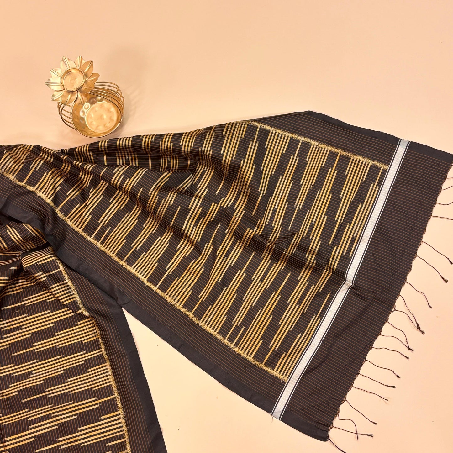 Coffee Brown Mulberry Silk Odisha Ikat Stole