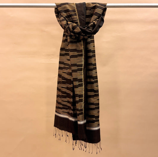 Coffee Brown Mulberry Silk Odisha Ikat Stole