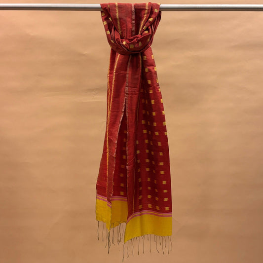 Brick Red & Yellow Mulberry Silk Odisha Ikat Stole