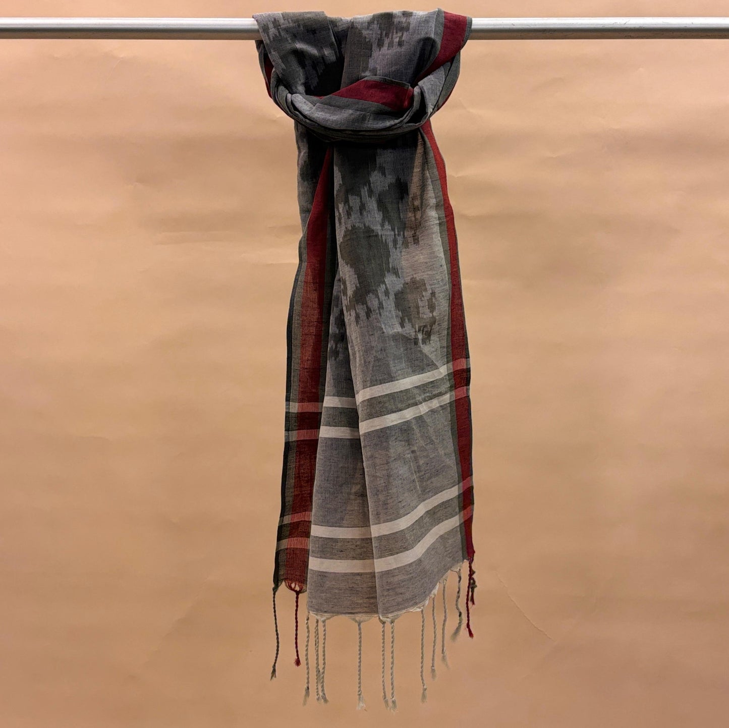 Grey and Maroon Pure Cotton Odisha Ikat Stole