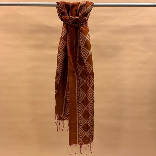 Brown Mulberry Silk Odisha Ikat Stole