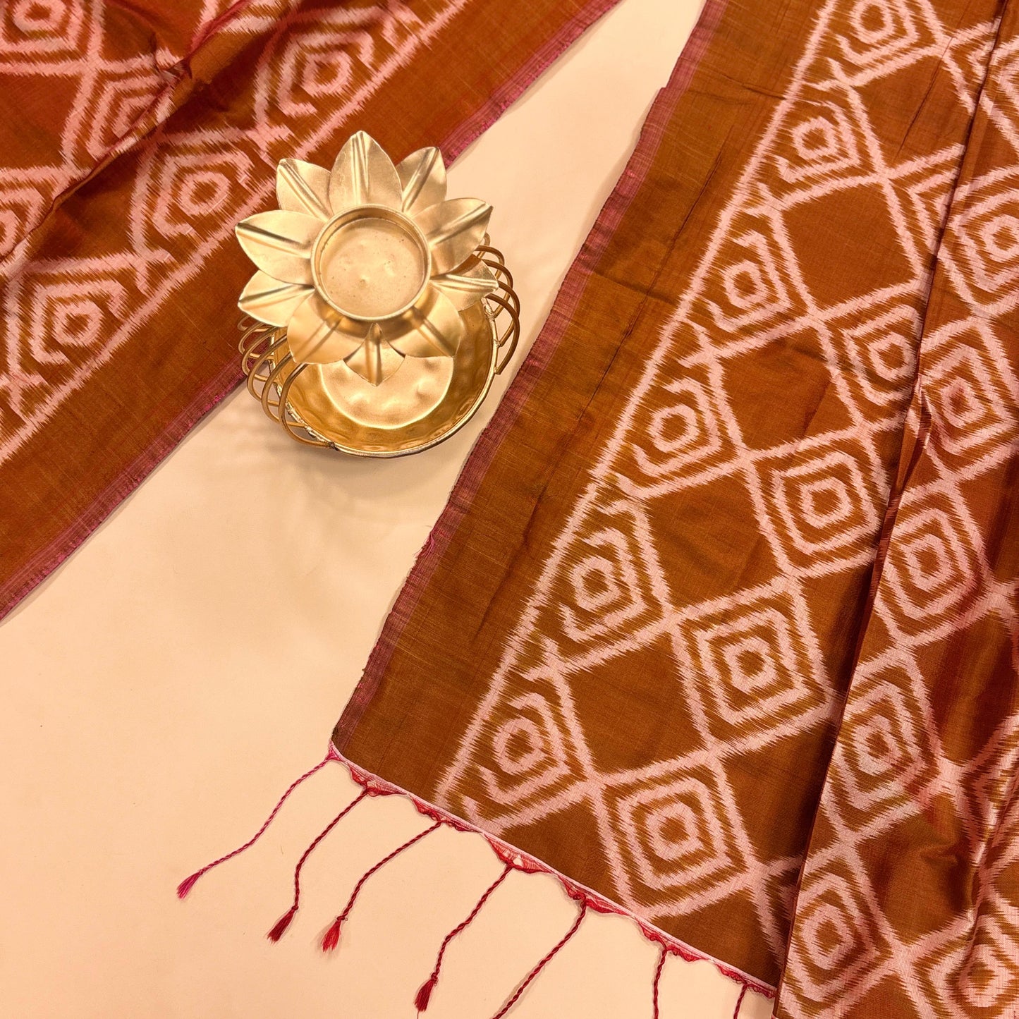 Brown Mulberry Silk Odisha Ikat Stole