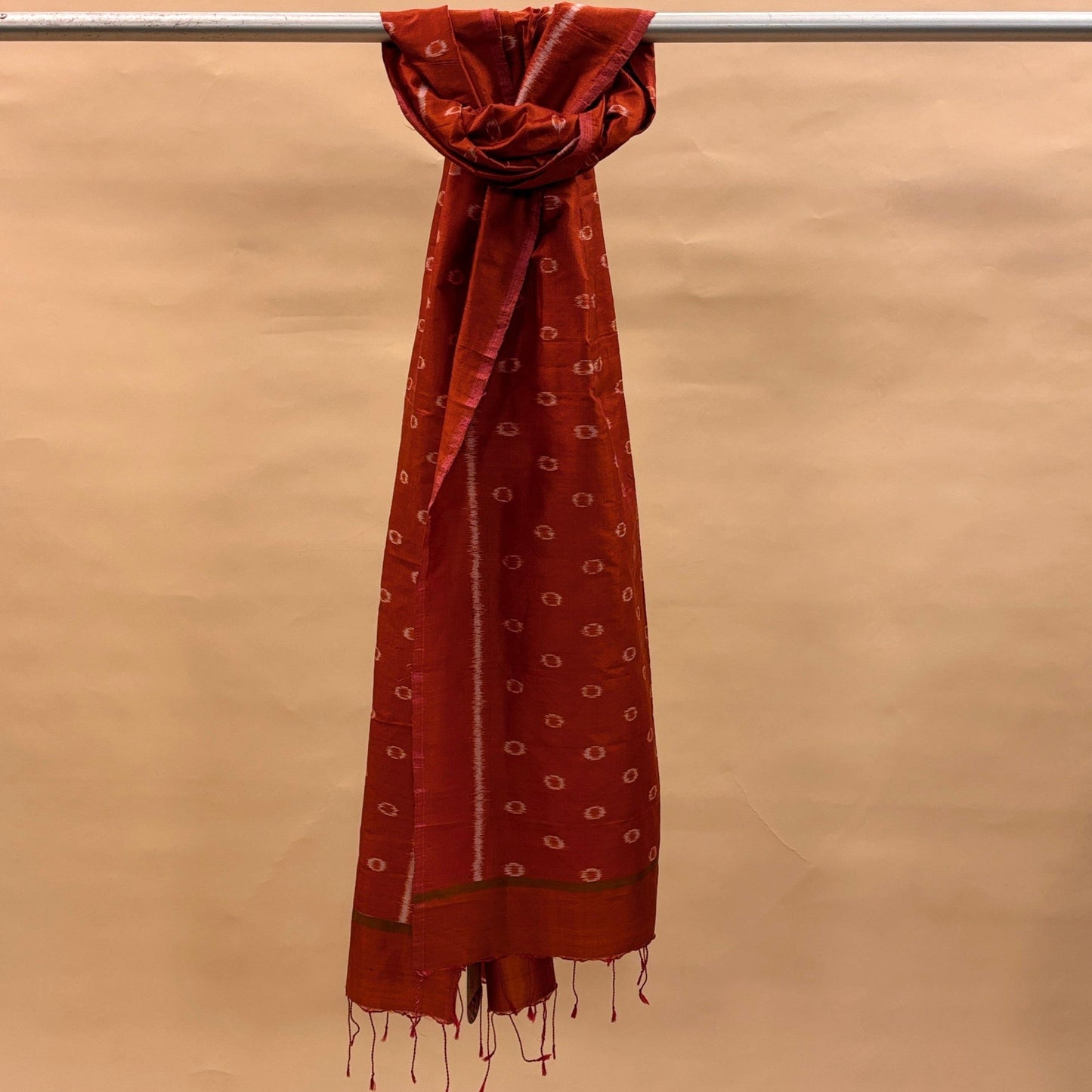 Rust Orange Mulberry Silk Odisha Ikat Stole