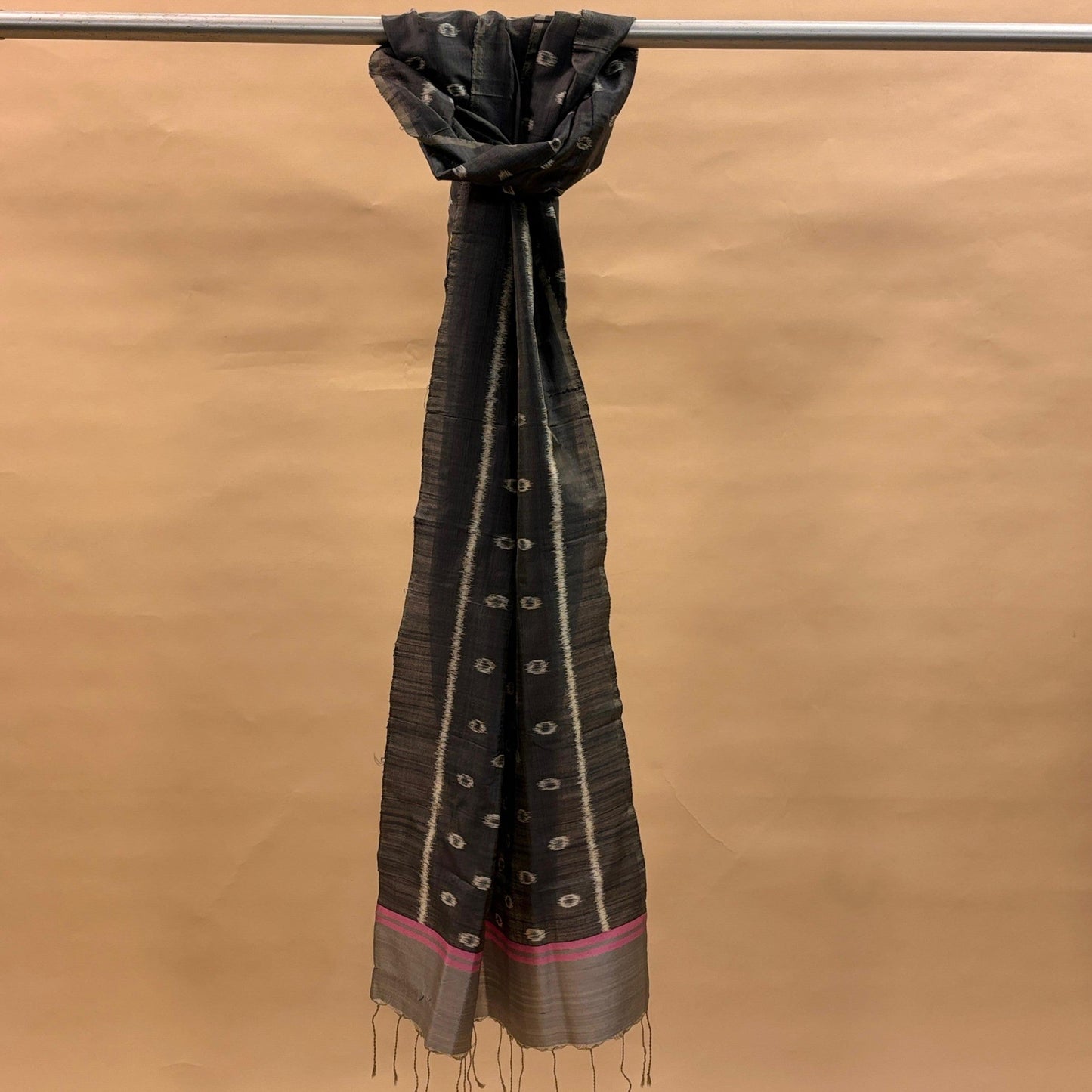 Grey and White Mulberry Silk Odisha Ikat Stole