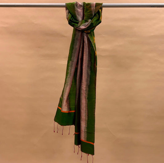 Green & Yellow Mulberry Silk Odisha Ikat Stole