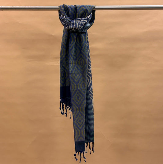 Blue and Green Mulberry Silk Odisha Ikat Stole