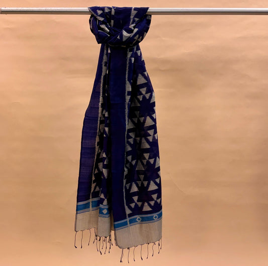 Navy Blue Mulberry Silk Odisha Ikat Stole