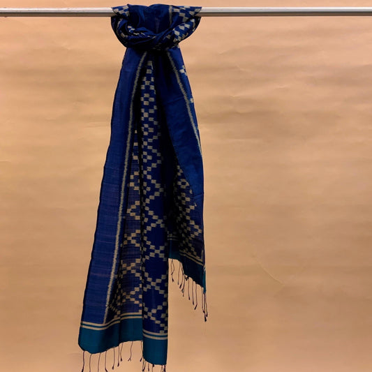 Cobalt Blue Mulberry Silk Odisha Ikat Stole