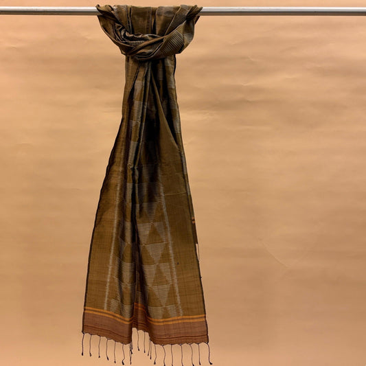 Olive Green Mulberry Silk Odisha Ikat Stole