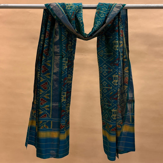 Teal Mulberry Silk Pochampally Ikat Dupatta
