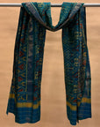 Teal Mulberry Silk Pochampally Ikat Dupatta