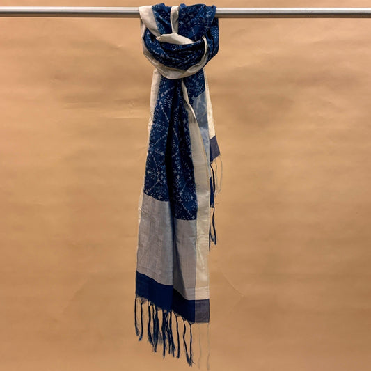 Navy Blue and White Mulberry Silk Odisha Ikat Stole